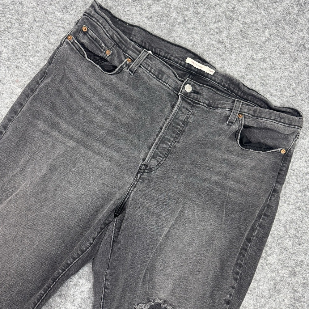 Levi's Ribcage Straight Ankle Denim Jeans‎ 24W Plus Women Faded Black Distressed